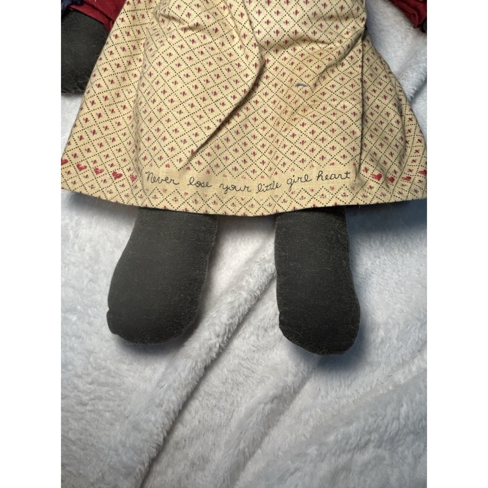 Handmade African American Rag Doll Red Dress Patterned Apron - Picture 2 of 3